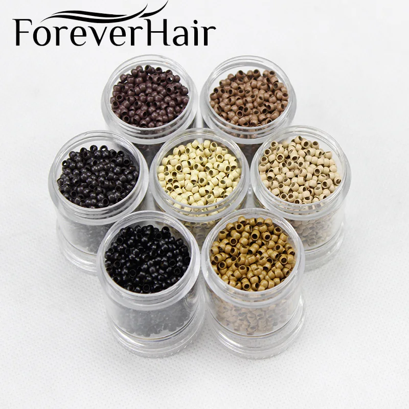 Forever 헤어 익스텐션 링 구리 헤어 비즈, 나노 링 헤어 익스텐션 도구, 마이크로 비즈, 3mm x 2mm x 2mm, 병 당 1000 개