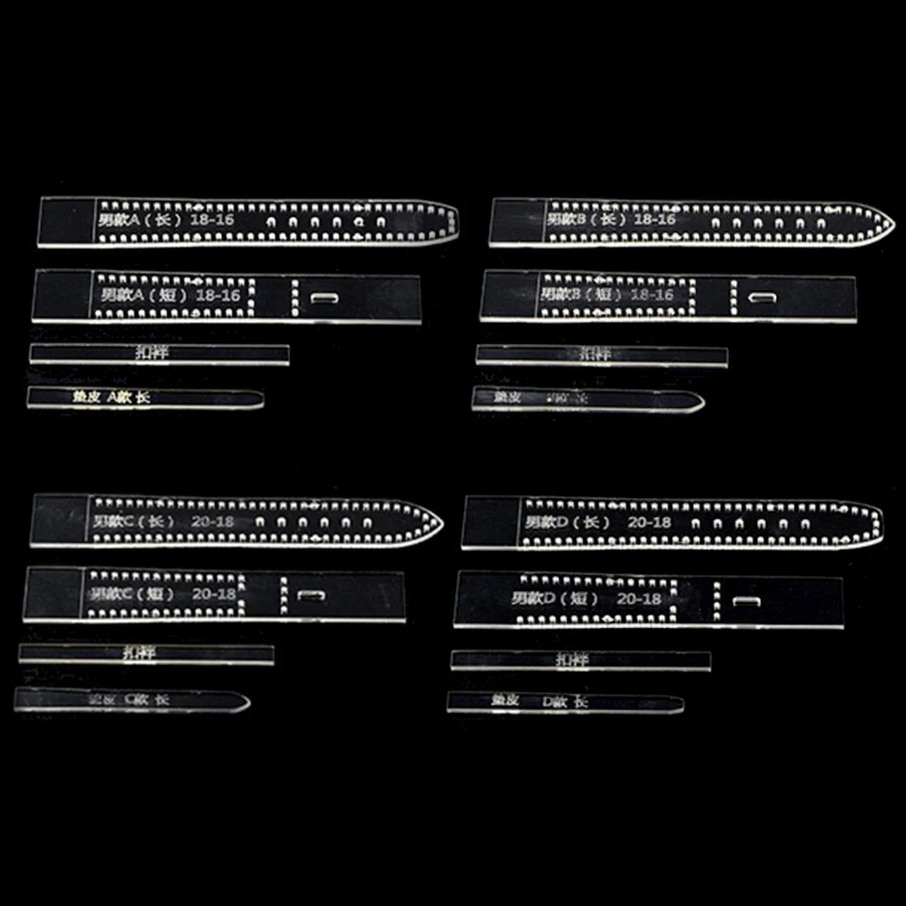 4 Sets Transparent Acrylic Watchband Strap Stencils Template Tools for Leather DIY Crafts