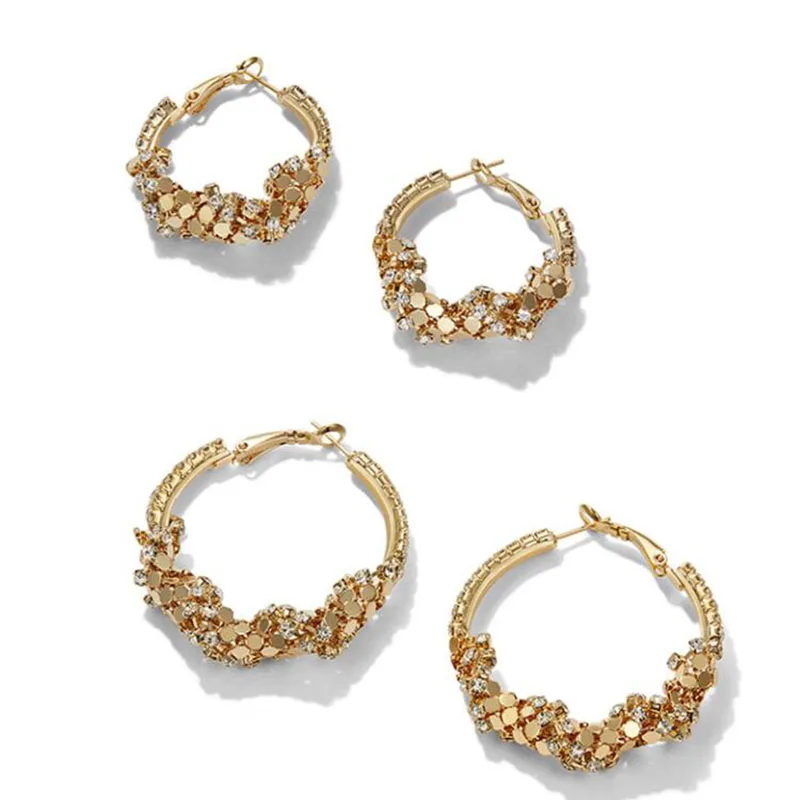

High Quality Korean Gold Color Metal Sequins Big Circle Hoop Earrings Geometric Round Loop Earring for Women Wedding Party