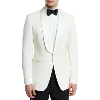 

Handsome groomsman lapel single button white jacket / white ball party jacket swallowtail slim suit custom (Jacket + pants) 2