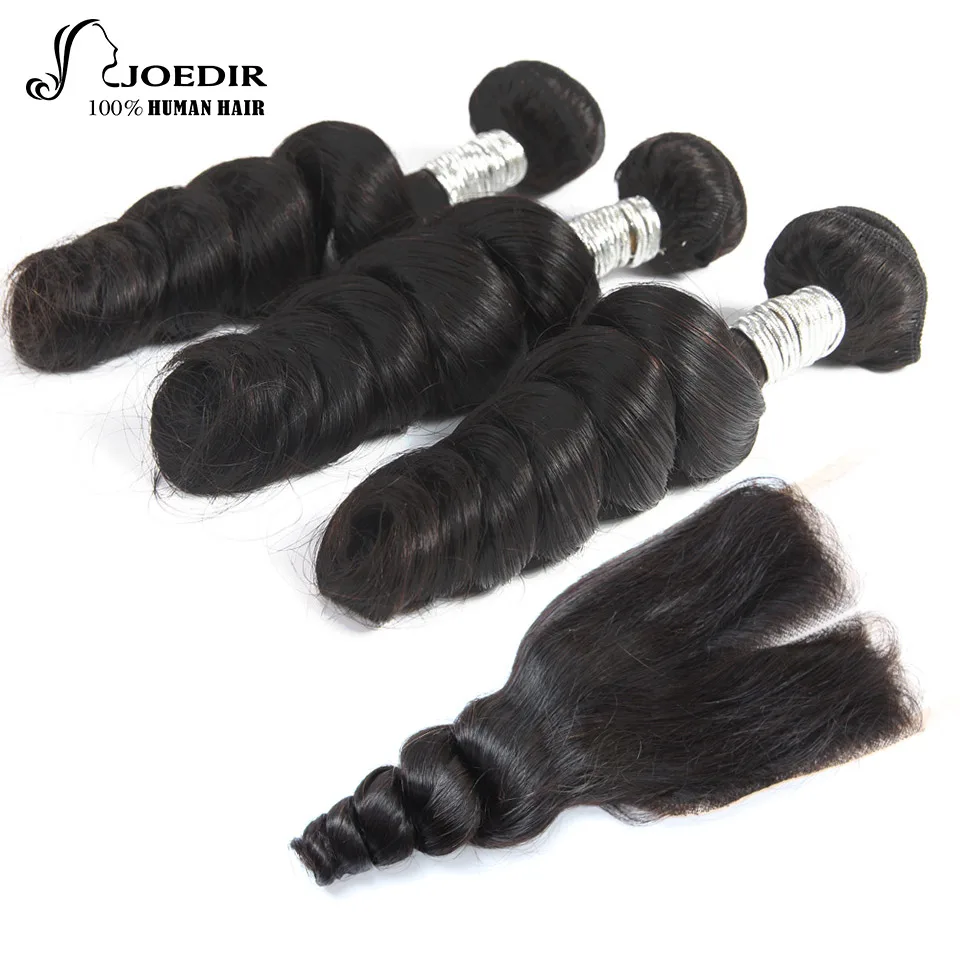 Joedir Hair Pre colored Human Hair 3 Bundles With Closure Brazilian
