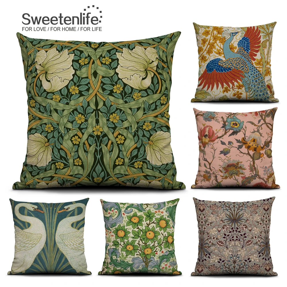Sweetenlife Plant&Animals Pattern Chair Cushion 20in X 20in Retro Pillow Cover Light Linen Material Throw Pillow Case Wholesale