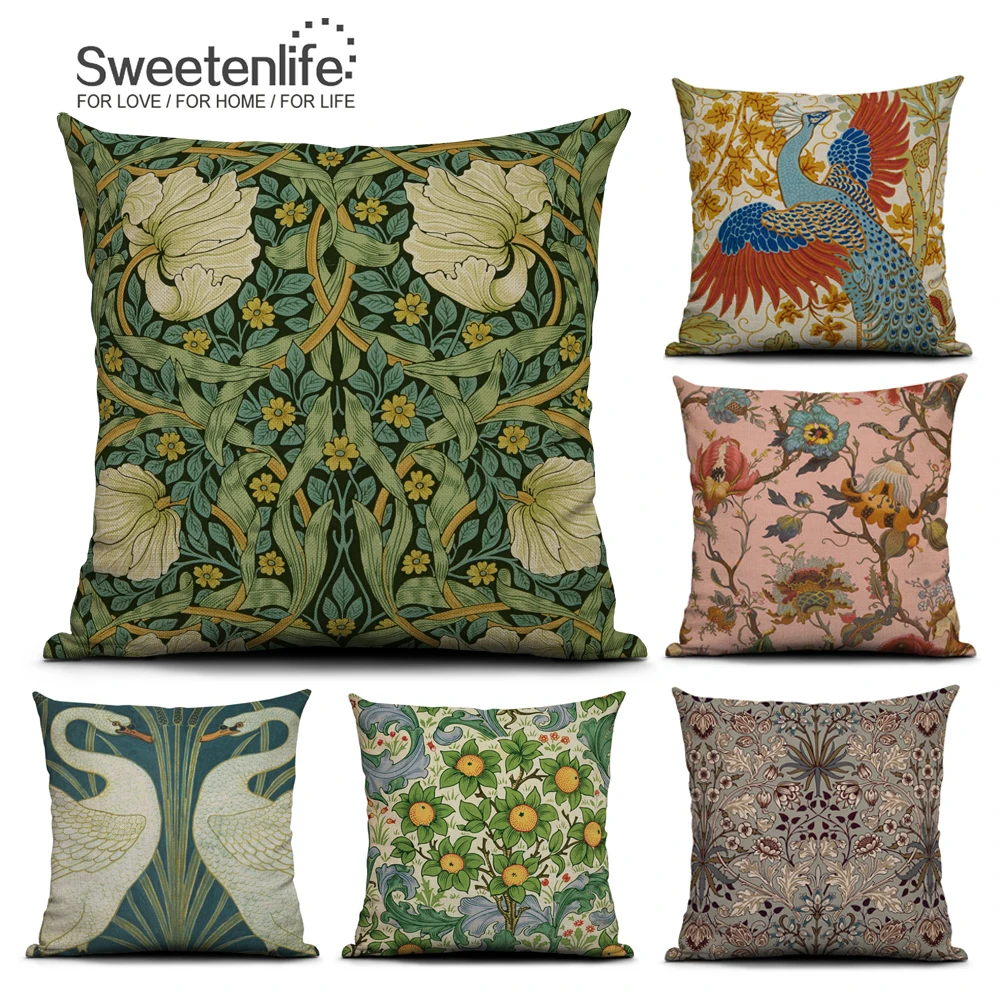 

Sweetenlife Plant&Animals Pattern Chair Cushion 20in X 20in Retro Pillow Cover Light Linen Material Throw Pillow Case Wholesale