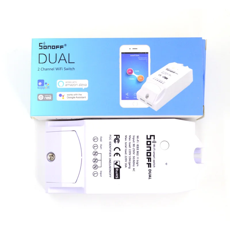 

SONOFF Dual 2CH 2 Gang Way 10A 220V 16A 3500W WiFi Wireless Smart Switch Light