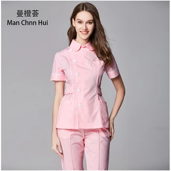 

Nurse service Party doll collar Split suit Summer White coat Drugstore Front desk Medical beauty salon Medical work Uniform