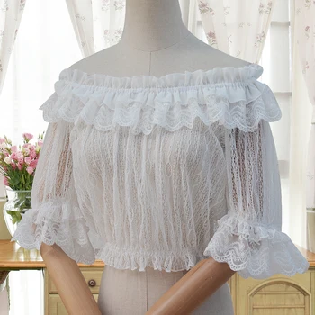 

Blusa Shein Korean Brocade Garden Hubble-bubble Sleeve Shirt Lolita New Dress Lace Short Inside Take Summer Thin Model 2019