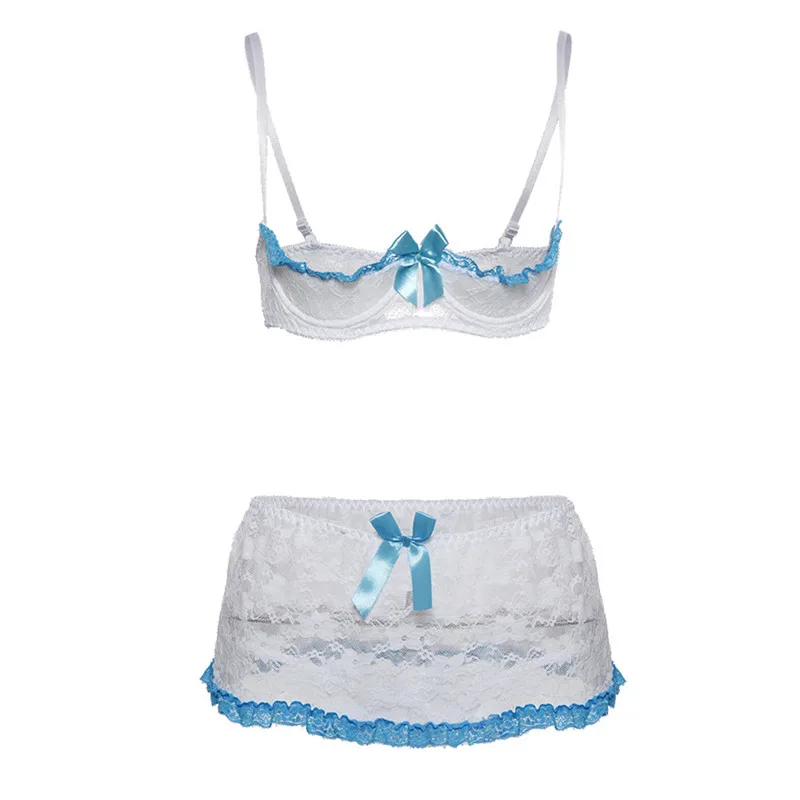 Sexy Lace Bra Sets Lace Open Cup Bra+Garter Skirt Sexy Lingerie Women Exotic Apparel Porn Erotic Lingerie Hot Underwear Costumes