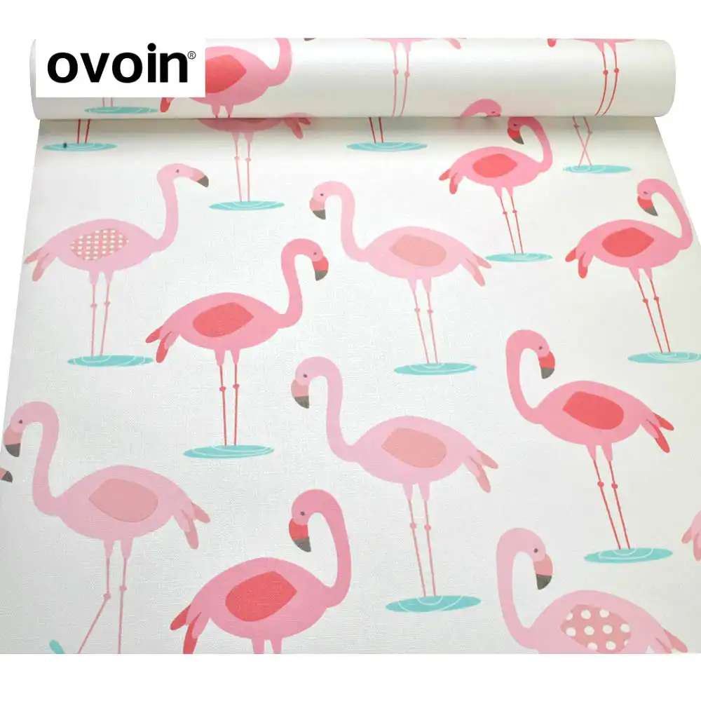 Pink Dan Putih Burung Flamingo Wallpaper Roll Romantis Bayi