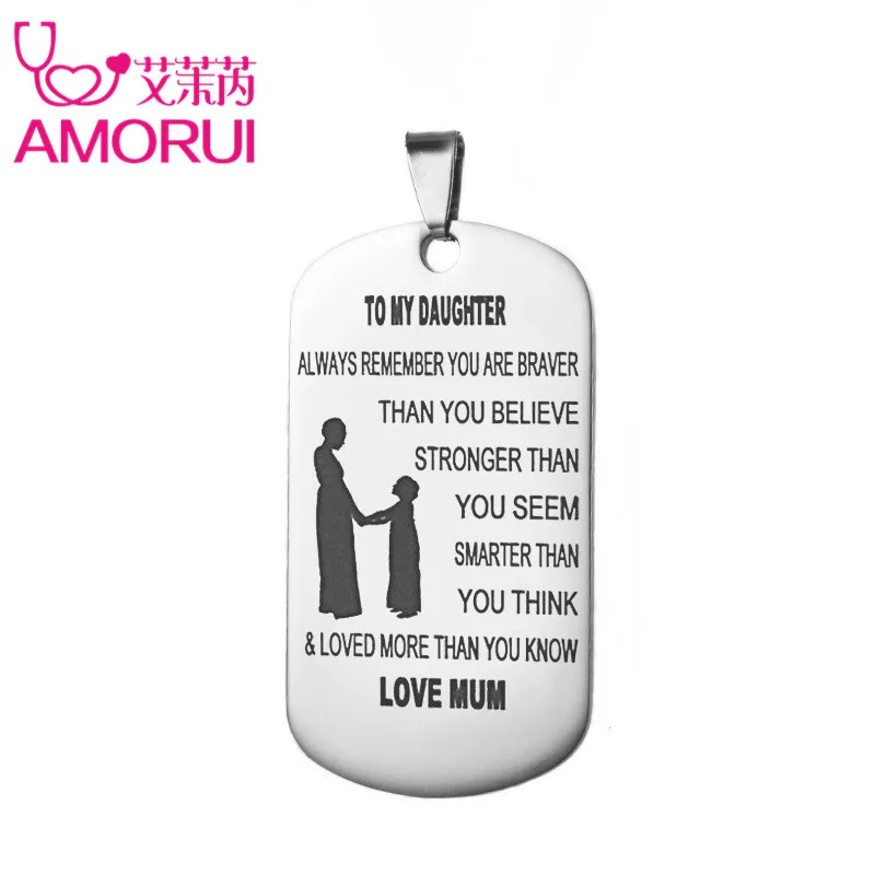AMORUI To my Son/Daughter Pendant Long Chain Necklaces Love Mom/Dad ID Bar Tag Customized Name Necklace Men/Women Gift Jewelry