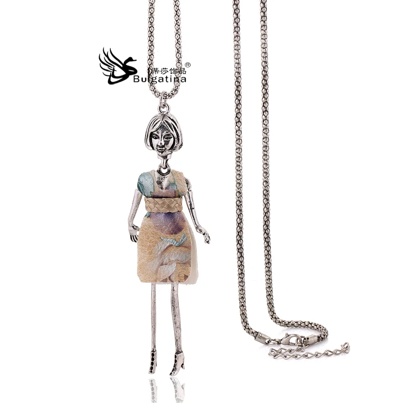 Doll pendant necklace woman fine jewelry pendants silver plated girl necklaces figure simulated