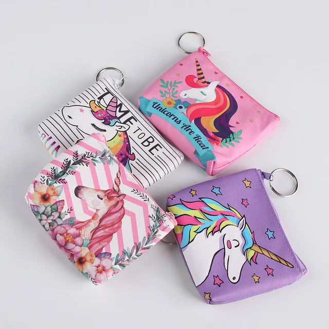 Cute Kids Girl Unicorn Coin Purse Pocket Women Small Zero Pouch For Card Holders Key Case Zipper Bag Change Wallet Money Bag