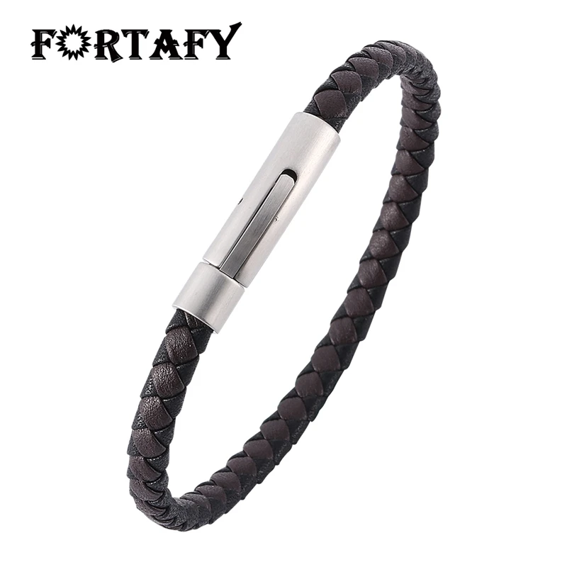 

Hot Sale Black Brown Braided Leather Bracelet Men Simple Jewelry Vintage Stainless Steel Buckle Trendy Bracelet Wristband HP522
