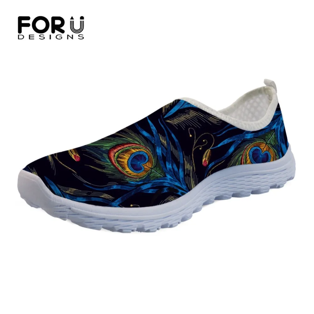 

FORUDESIGNS Fashion 3D Plumage Prints Flats Comfortable Summer Light Weight Ladies Mesh Sneakers Women Beach Spring Female Shoes
