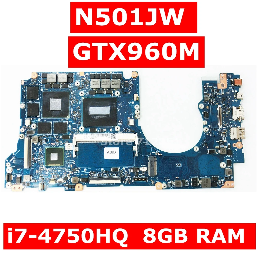 buy N501JW With i7 4750HQ CPU Mainboard For ASUS ROG N501JW UX501J G501J UX50JW FX60J laptop motherboard 8GB RAM GTX960M 100% Tested