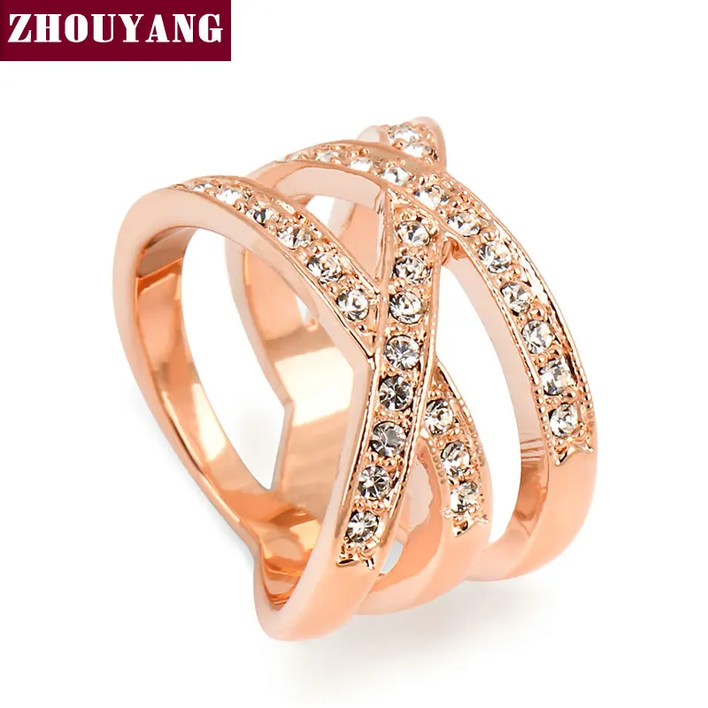 

ZHOUYANG Top Quality ZYR244 Fashion Design Rose Gold Color Ring Austrian Crystals Full Sizes