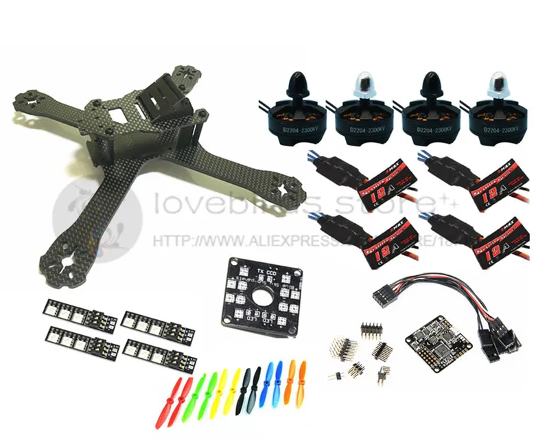 

DIY FPV mini drone QAV-X 5" 214mm pure carbon frame kit D2204 2300KV+EMAX Simon K / BLHeli 12A ESC + NAZE32 Rev6 10DOF