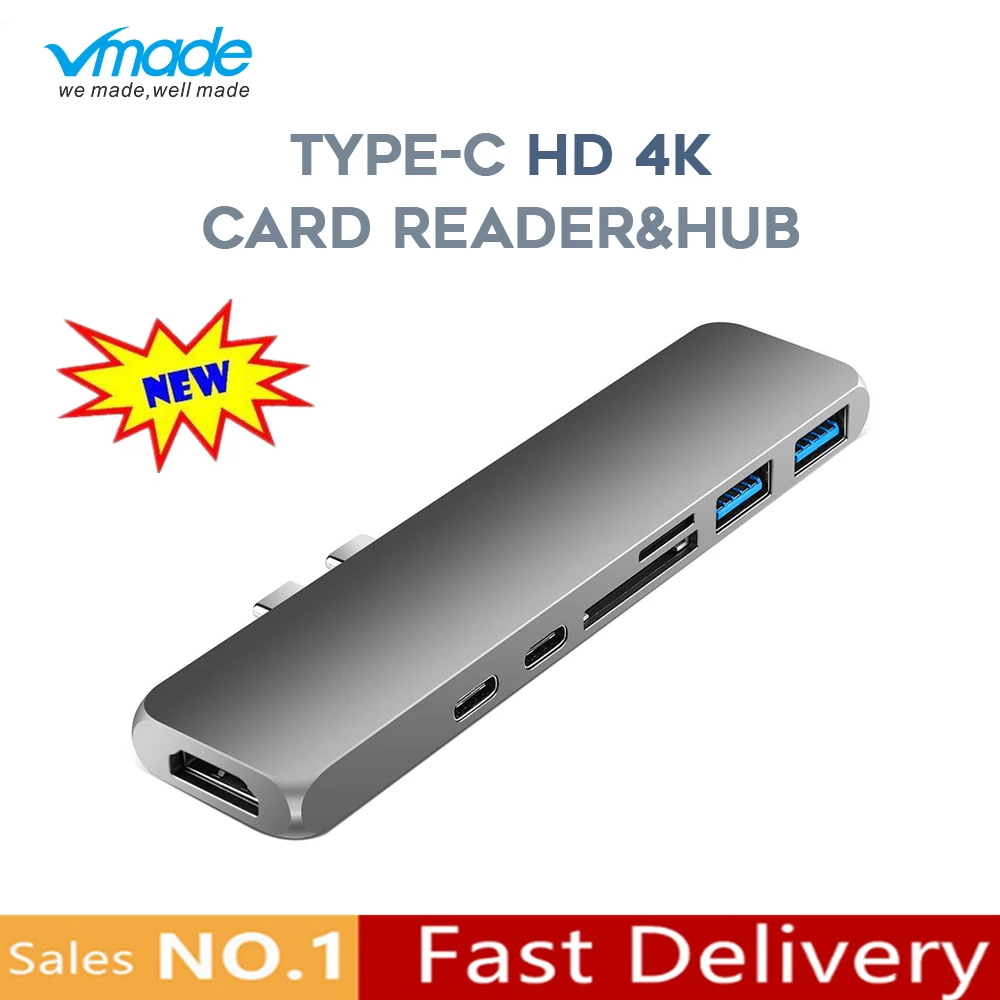 Vmade USB 3,1 type c концентратор Thunderbolt 2 type C адаптер USB 3,0 порт HD 4K TF считыватель SD карт слот PD зарядное устройство для Macbook Pro/Air
