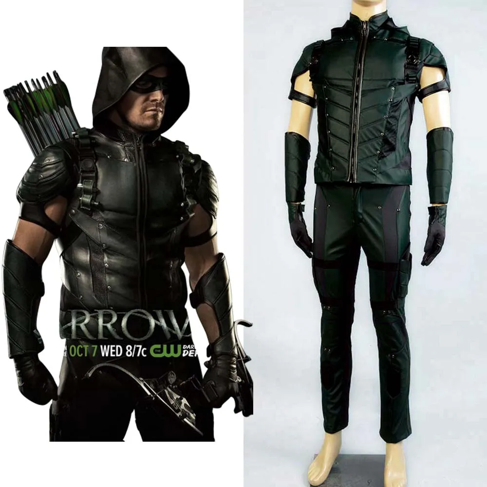 

Green Arrow season 4 Cosplay Costume Superhero Oliver Queen green arrow Costume Leather Full Set Suit Halloween Costumes For Men