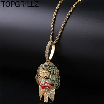 

TOPGRILLZ Hip Hop Joker supervillain Pendant Necklace Micro Pave Cubic Zircon Charm Iced Out Jewelry For Men and Women Gift