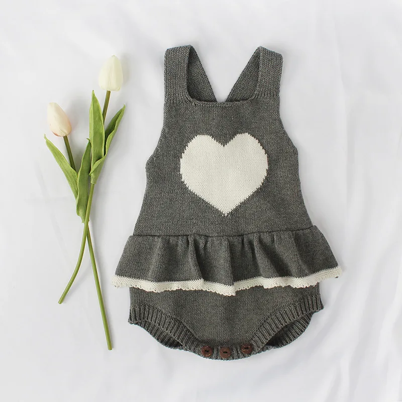 

Handmade Knitted Baby Rompers Girls Rompers 2018 Fashion Autumn Knitted love Ruffles Kids Cotton Jumpsuits Toddler Girls Clothes