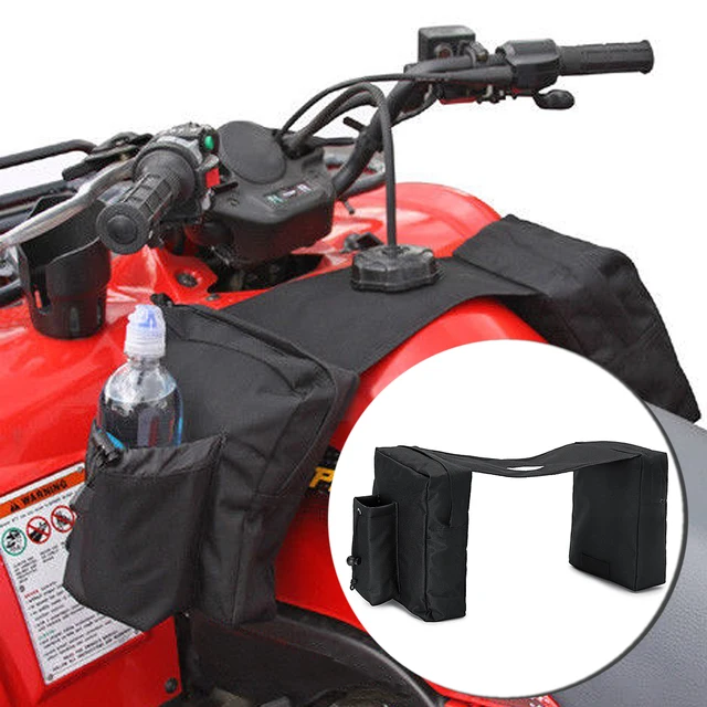 ATV Snowmobile Accessory Gas Tank SaddleBag Saddle Bags w/ Water Bottle Motorcycle Saddle Bags Black Oxford Cloth Waterproof