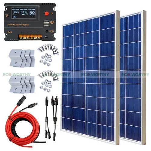 

200W Solar Panel System 2*100W Solar panel &20A Controller RV Boat , Car, Home Solar Power