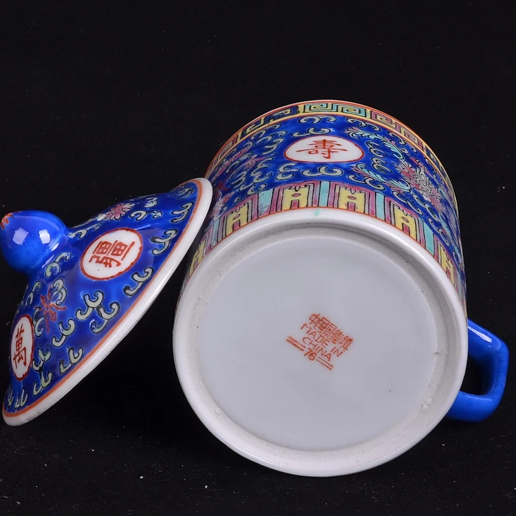 Традиционная китайская Цзиндэчжэнь керамическая синяя и белая фарфоровая чашка красная/синяя/желтая чайная чашка с крышкой посуда для напитков 300 мл