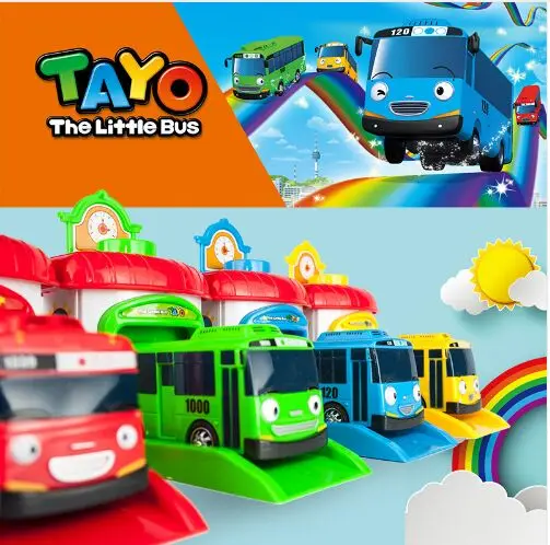 

4pcs/set Scale model tayo the little bus children miniature bus plastic baby oyuncak garage tayo bus Learning & Education toys