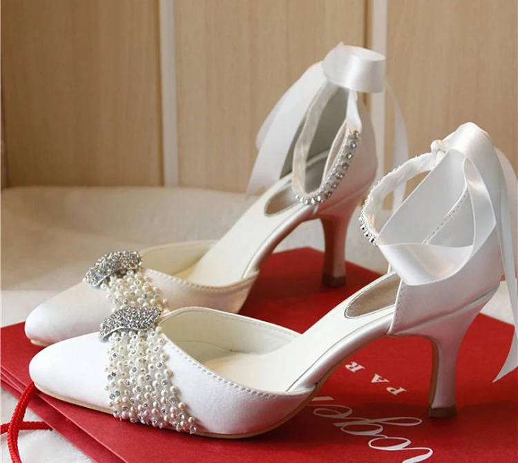 US $113.57 Custom Made Champagne Middle Heel Pointed Toe Women Rhinestone Strap Bridesmaid Shoes Elegant Bridal Wedding Shoes Size 3443
