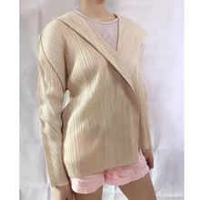 Лидер продаж, Miyake fold, двойной шарф, воротник, культивировать свою мораль, показать складку, модное пальто с одной пуговицей