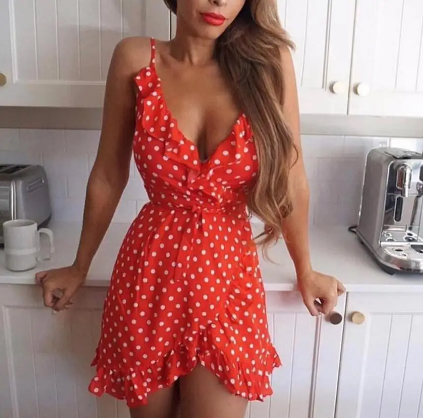 

Stars Print Camis Dress Women Sexy White Wrap Bodycon Casual Rustic Summer Style Boho Resort High Waist Red Polka Dots Dresses