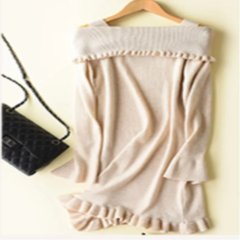 Fall Winter New one word collar Cashmere Sweater Ladies Loose Cashmere Knit Solid color Sweaters Fashion Pullover Cashmere Sweaters