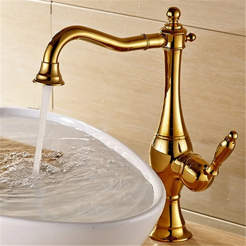 Kitchen Faucets Brass Sink Mixer Tap Hot & Cold Single Handle Rotating Water Crane Mixer Faucet Golden/Chrome Bath Basin Faucet