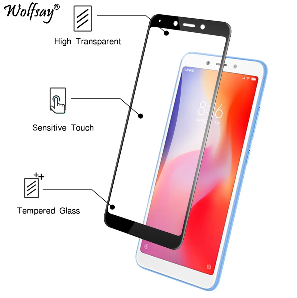 Стекло с полным покрытием для Xiaomi Redmi 6 2 шт. защита экрана закаленное стекло