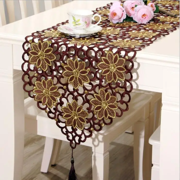 

Fyjafon Table Runner Classical Table Runners 40*150cm To 40*246cm Hollow Modern Embroidered Table Runner Coffee Red