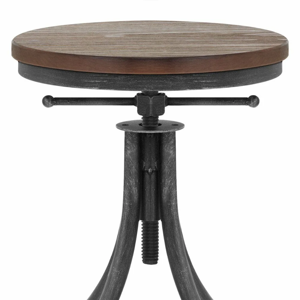 Set of 2-Industrial Bar Stool Swivel Wood Seat Counter Height Adjustable-27-31\