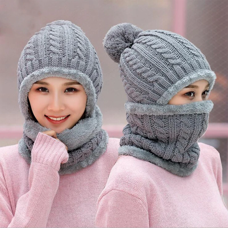 Зимняя женская Балаклава, вязаная шапка, маска, воротник, защита лица и шеи, для девушек, Skullies Beanies, многофункциональная, унисекс, снежная шапка