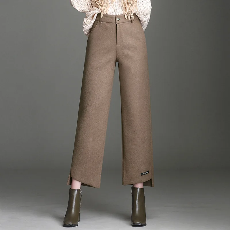 New Autumn Winter Fashion Woolen Wide Leg Pants Women Wool Blends Long ...