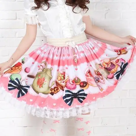 

England High Tea Series Skirt Afternoon tea Lace Pleated Plus size Alice in wonderland Skirts Lolita Princess Sweet Pink Skirts