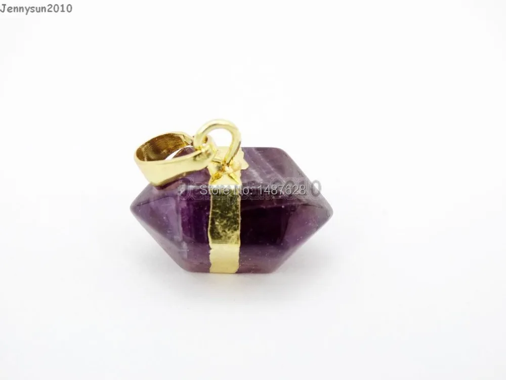 Natural Ame-thyst Gems Stone Horizontal Petite Nugget Hexagonal Pointed Reiki Chakra Necklace Gold Pendant Charm Beads10Pcs/Pack | Украшения