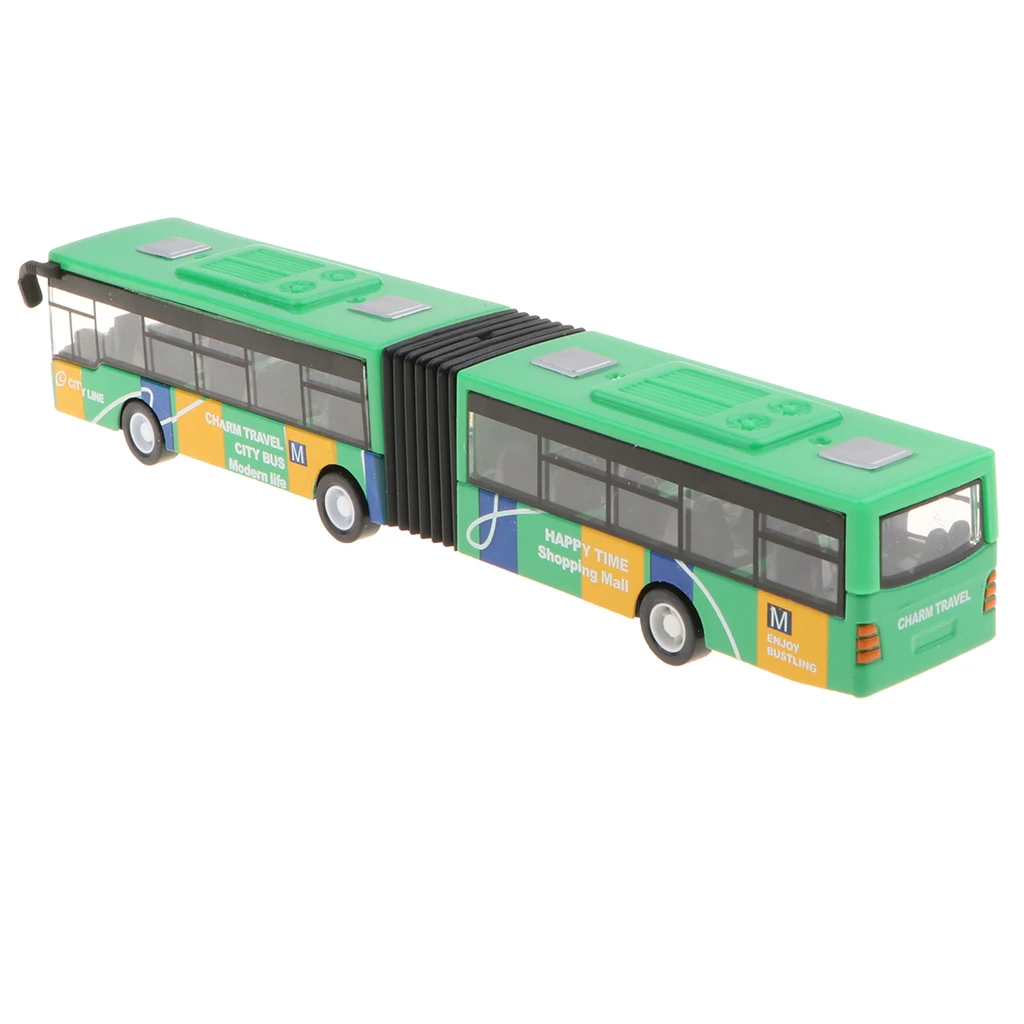 18cm Electric Toy 1/64 Pull Back Bus Car Model for Children - Green Diecast Alloy Tram Bus