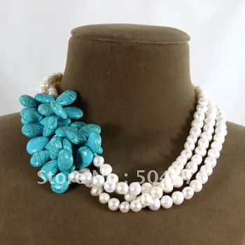 

Charms 3 Rows Freshwater Pearls Chains Necklace Pearl/Stone Assorted Necklace Jewelry Bridesmaid Gifts Free Shipping FP304