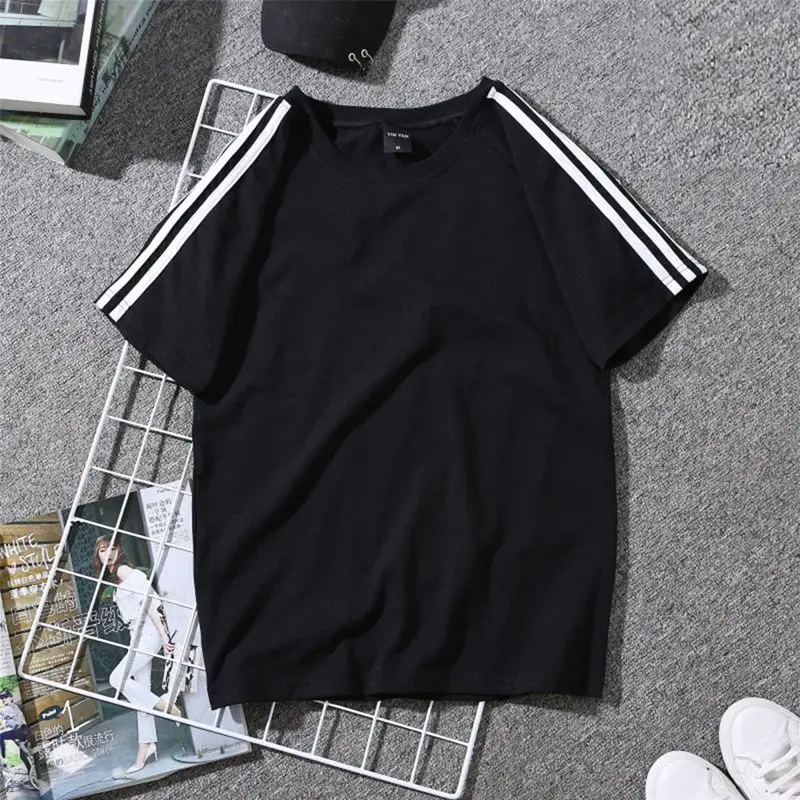 

Summer Simple Beach Gothic White Big Size Harajuku Women Top Tees Casual Black Stripe Loose Active Female Fashion T-shirts 2019
