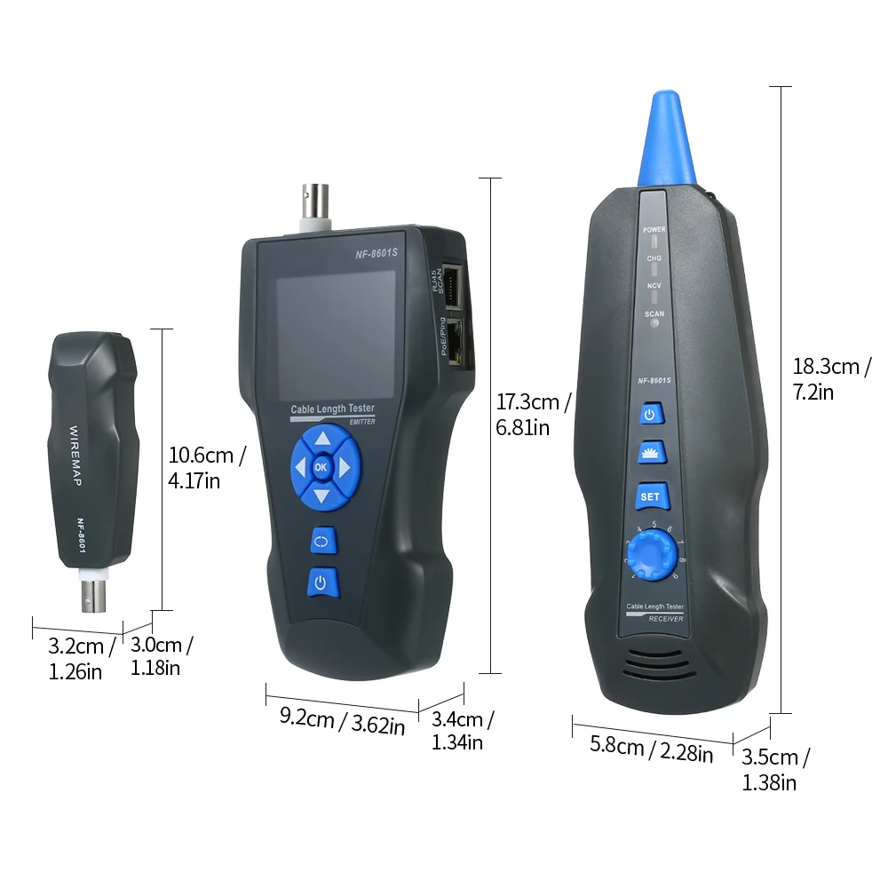 Metal Cable,PING//POE NF-8601S TDR LCD Network Cable Tester Multi-Functional Wire Tracker for RJ45 RJ11 BNC
