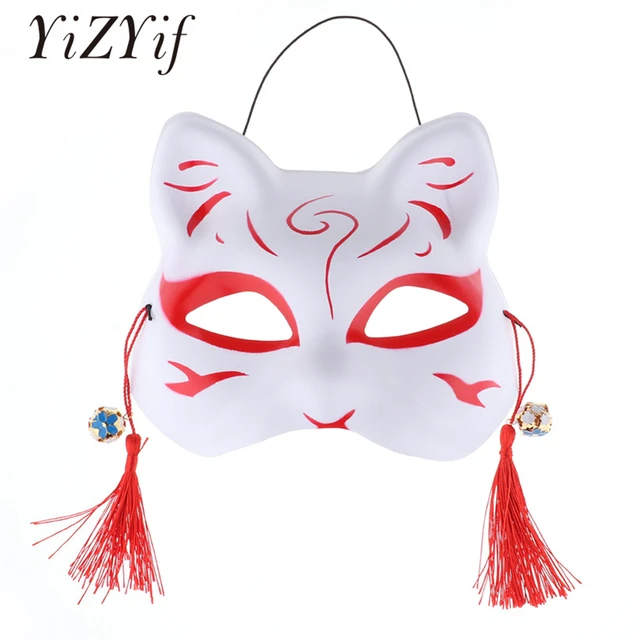 YiZYiF Cat Mask Hand painted Japanese Half Face PVC Tassels Small Bells