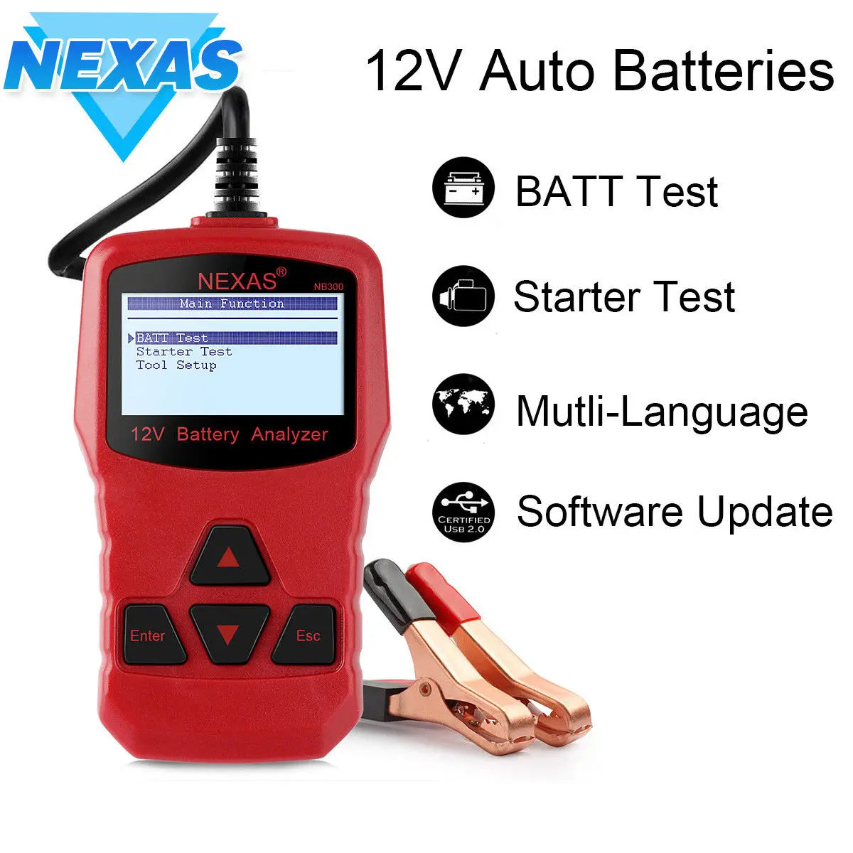

NEXAS 2018 NB300 12V Car Battery Tester Battery Analyzer Automatic Temperature Compensation USB LCD Scanner Host Meter Backlight