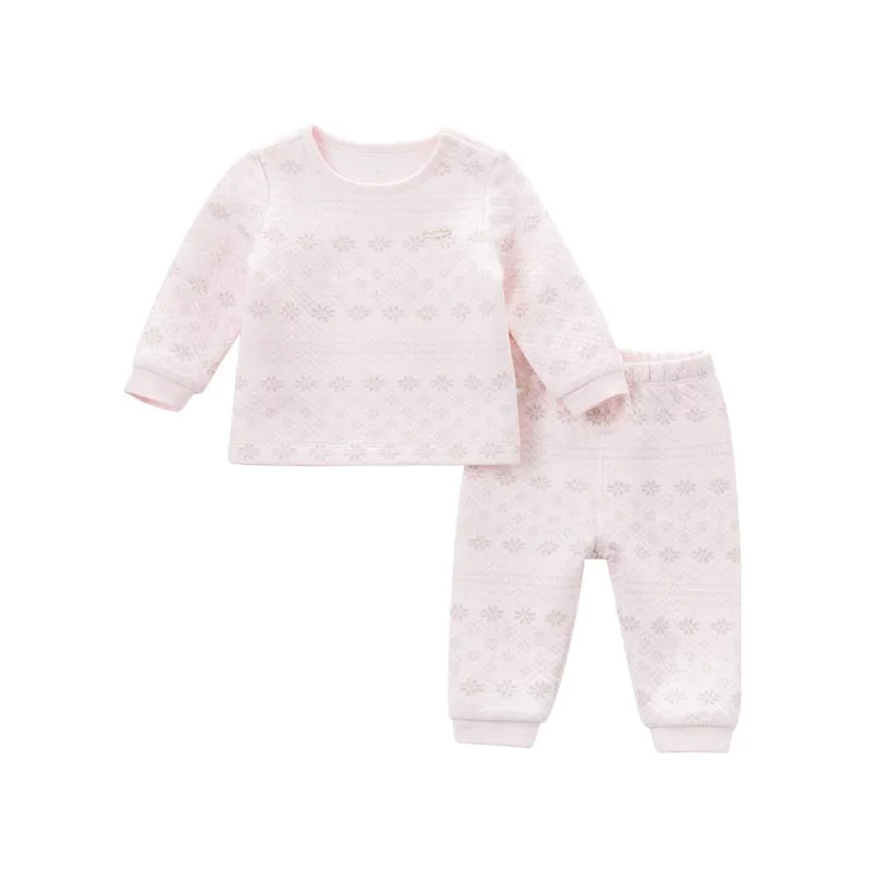 DB6039 dave bella/осенняя одежда для сна для малышей; пижамы с принтом снежинки для малышей; одежда для сна; комплект пижам для детей - Цвет: Розовый