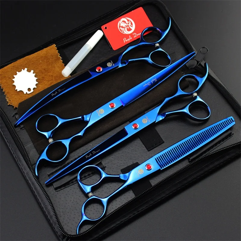 Professional Pet Dog Grooming Scissors 8.0 inch Hair Cutting + Thinning + Curved Shears 440C Straight Scissors 4 PCS Set + Case (10)