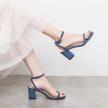 

One word with thick sandals female 2019 new summer fairy wind net red with wild skirt small ck high heels