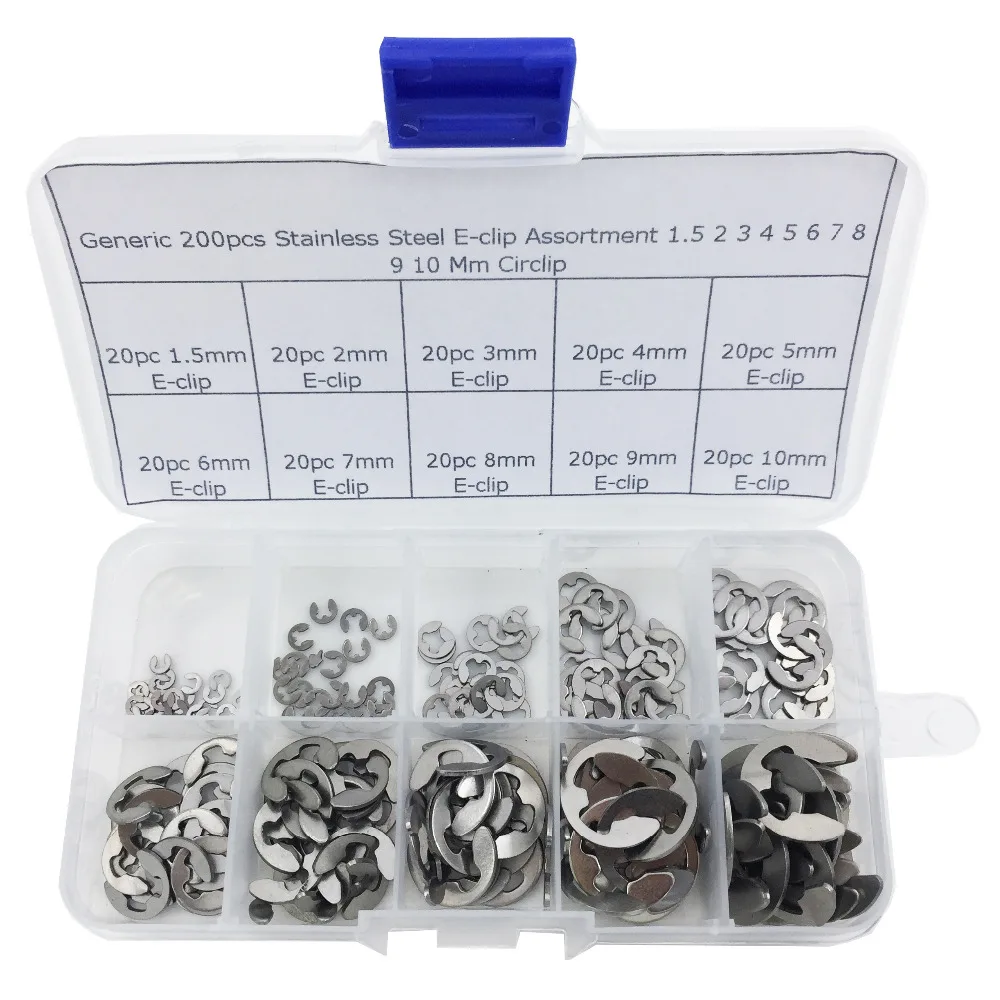 Generic 200pcs Stainless Steel E clip Assortment 1.5 2 3 4 5 6 7 8 9 10